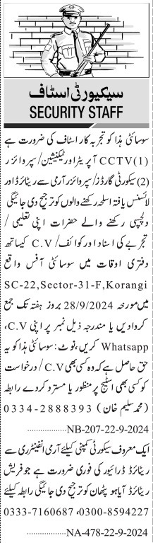 Security Staff Jobs 2024 In Karachi