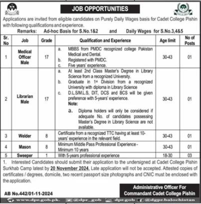 Job Opportunities At Cadet College Pishin