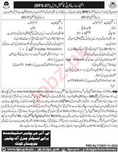 Baluchistan Police Jobs 2024