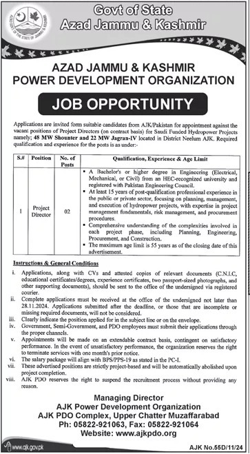 AJK Power Development Organization Jobs 2024