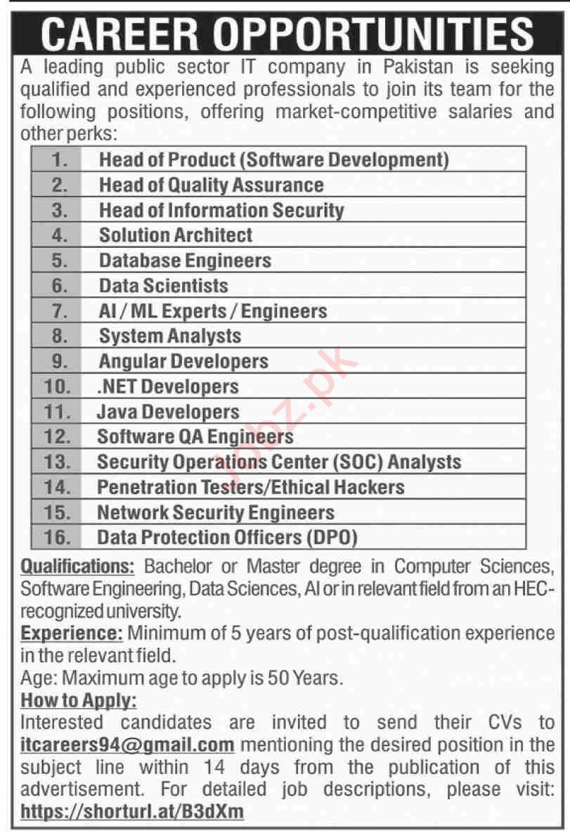 Career Opportunities in a Public Sector IT Company.